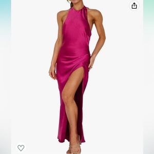 Satin Halter Neck Maxi Dress